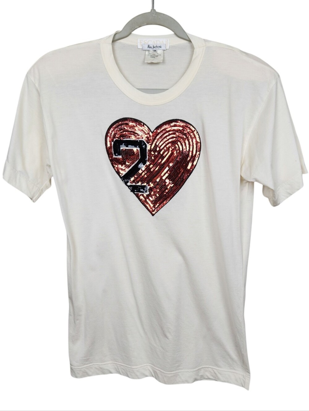 Escada Vintage 80s 2 Heart Sequin Shirt Valentines Day 100% Cotton Womens Size S